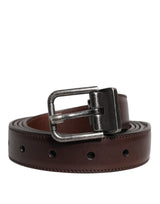 Ceinture Dolce &amp; Gabbana en cuir marron avec boucle en métal argenté