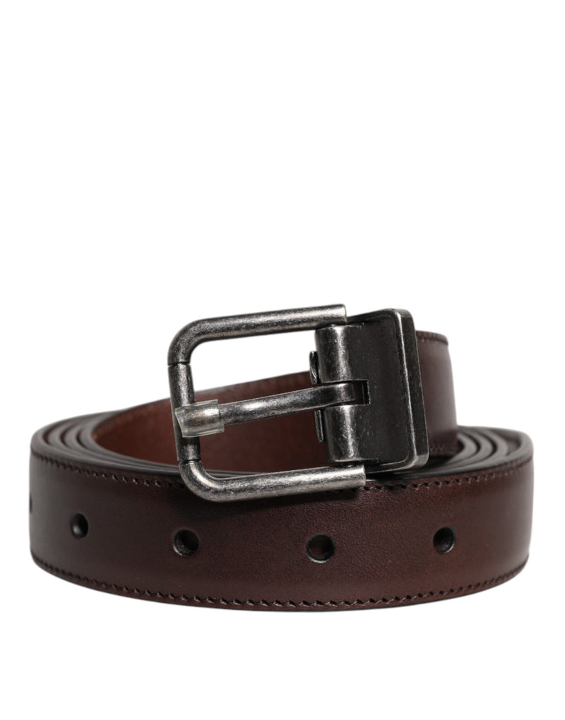 Dolce &amp; Gabbana Bruine Leren Zilveren Metalen Gesp Riem