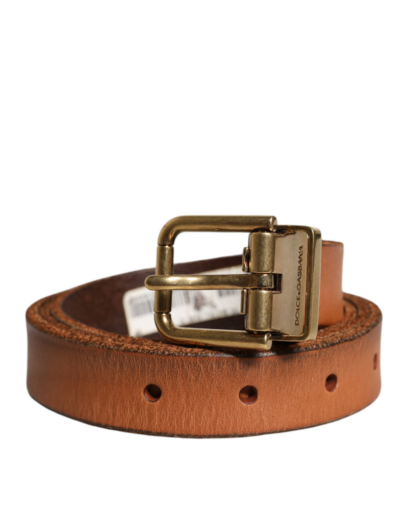 Ceinture Dolce &amp; Gabbana en cuir marron avec boucle en métal doré