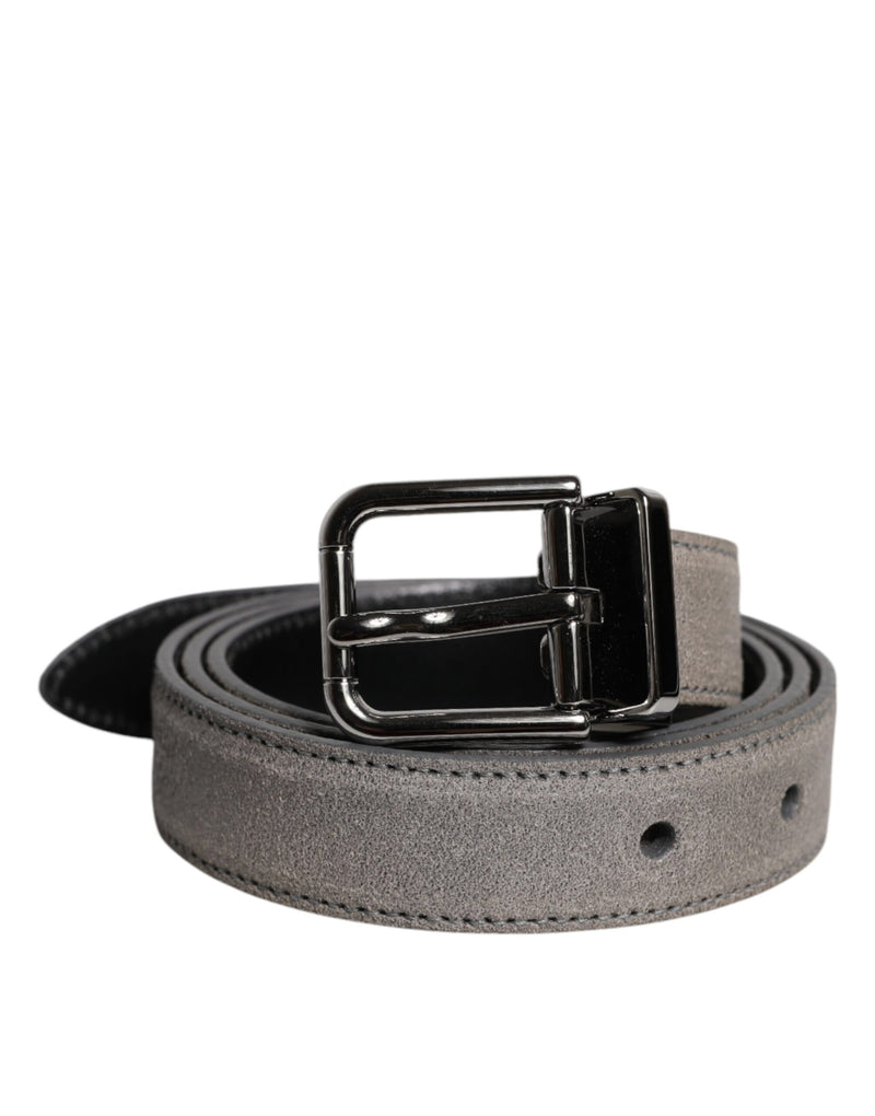 Dolce &amp; Gabbana Grijze Leren Zilverkleurige Metalen Gesp Riem