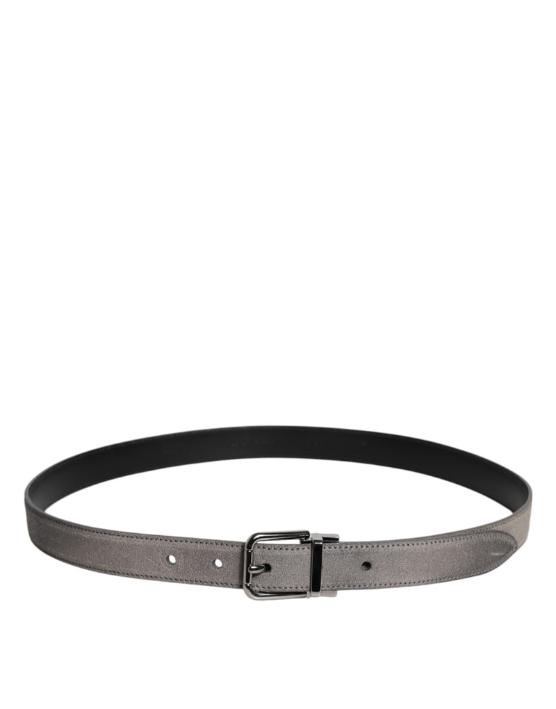 Dolce &amp; Gabbana Grijze Leren Zilverkleurige Metalen Gesp Riem