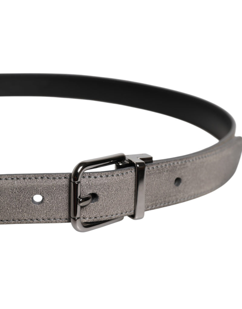 Dolce &amp; Gabbana Grijze Leren Zilverkleurige Metalen Gesp Riem