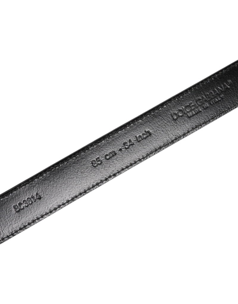 Dolce &amp; Gabbana Grijze Leren Zilverkleurige Metalen Gesp Riem