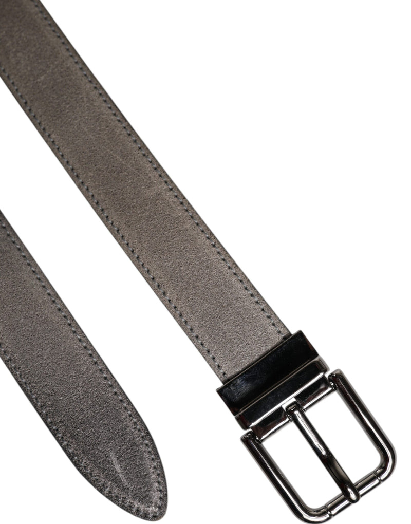 Dolce &amp; Gabbana Grijze Leren Zilverkleurige Metalen Gesp Riem