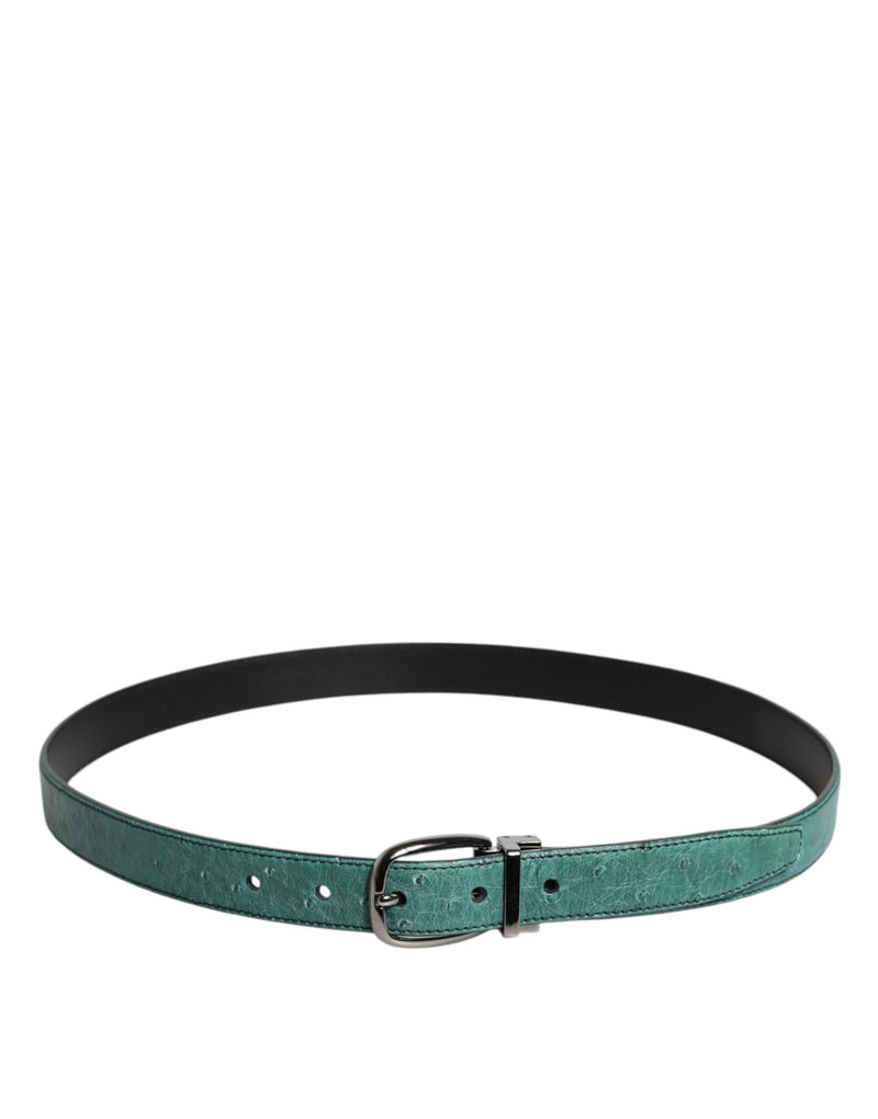 Dolce &amp; Gabbana Groene Leren Zilverkleurige Metalen Gesp Riem
