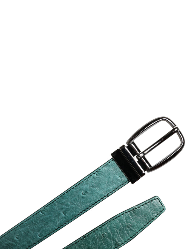 Dolce &amp; Gabbana Groene Leren Zilverkleurige Metalen Gesp Riem