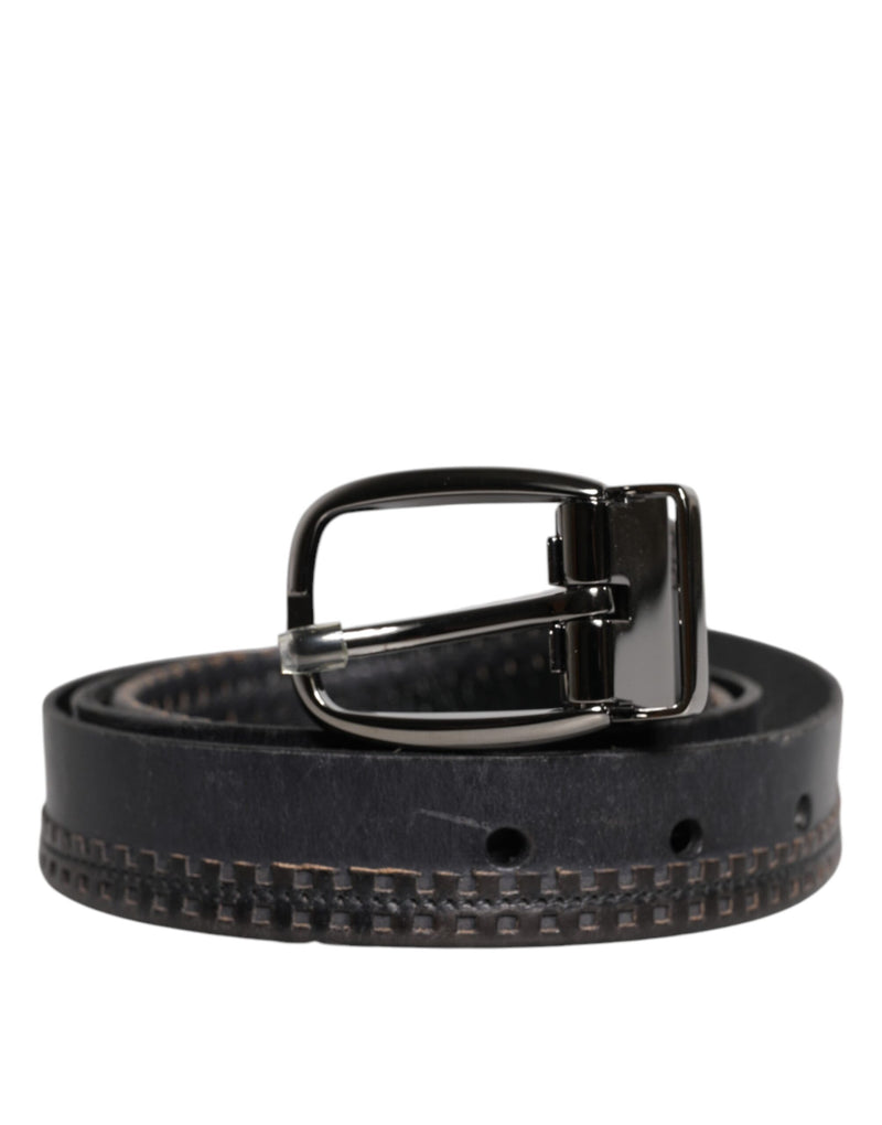 Ceinture Dolce &amp; Gabbana en cuir noir avec boucle en métal argenté