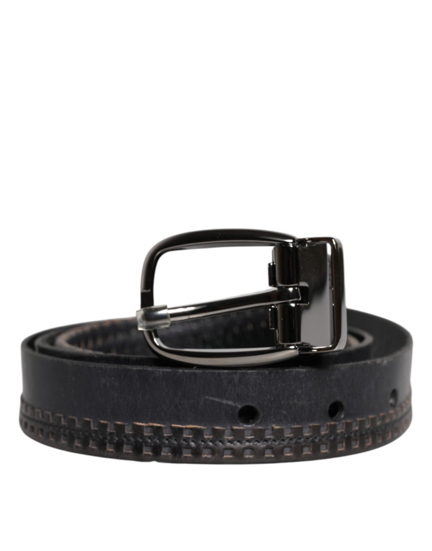 Dolce &amp; Gabbana Zwarte Leren Zilverkleurige Metalen Gesp Riem