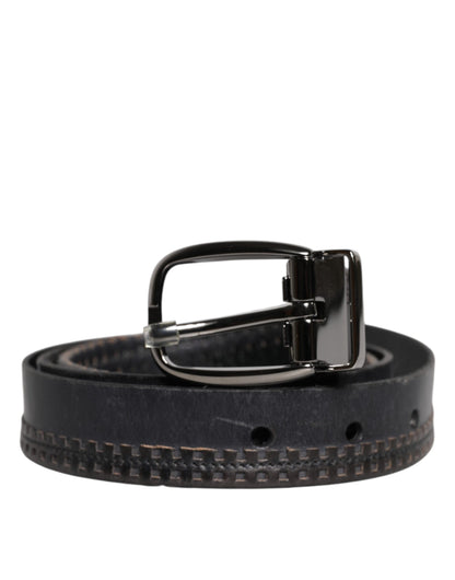 Dolce &amp; Gabbana Zwarte Leren Zilverkleurige Metalen Gesp Riem