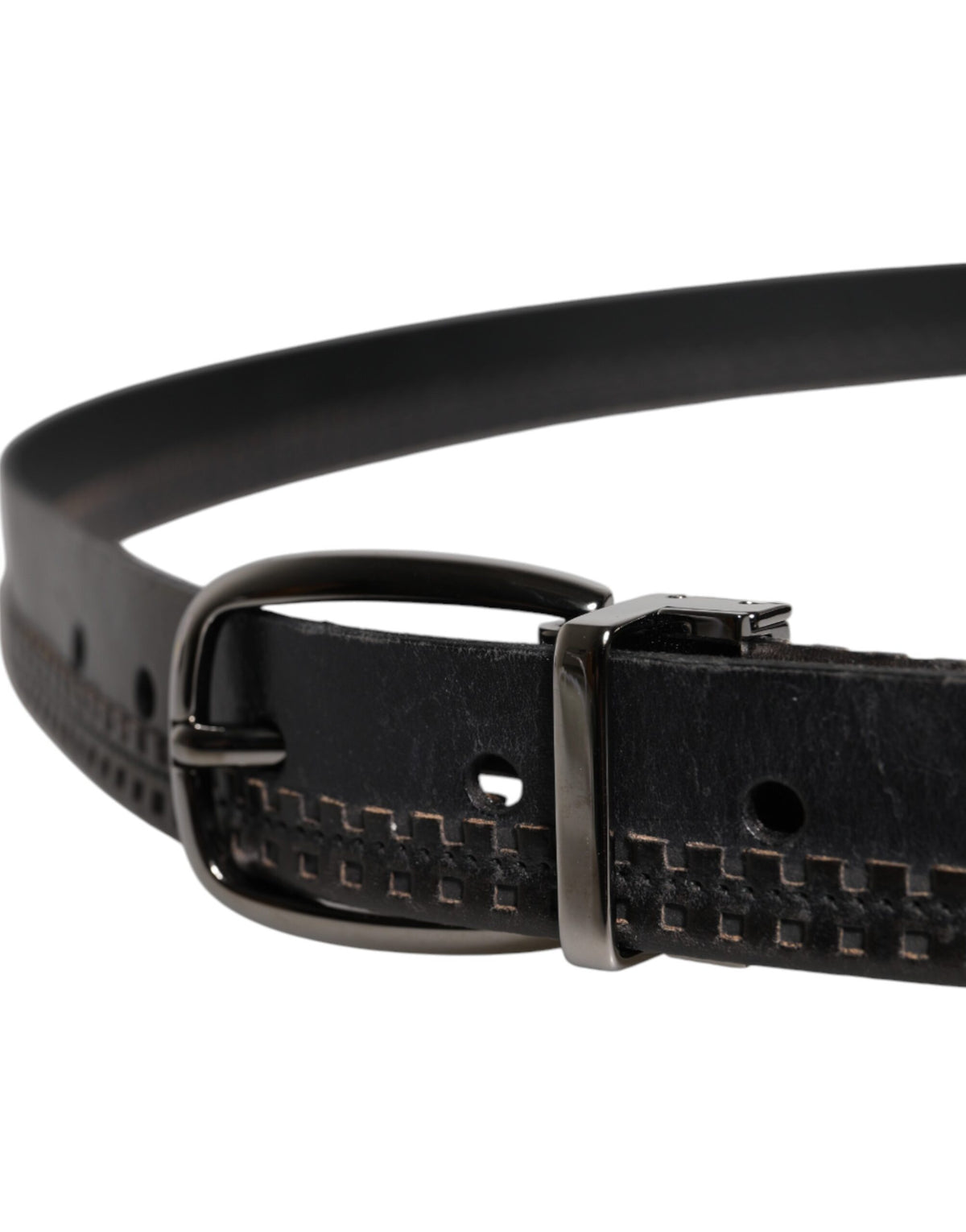 Ceinture Dolce &amp; Gabbana en cuir noir avec boucle en métal argenté
