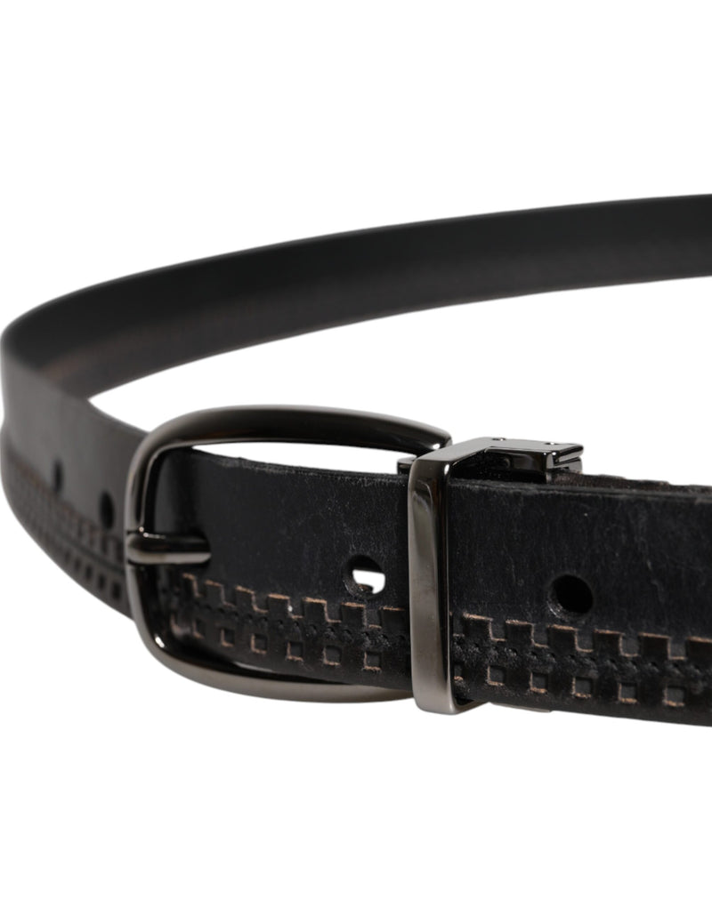 Ceinture Dolce &amp; Gabbana en cuir noir avec boucle en métal argenté