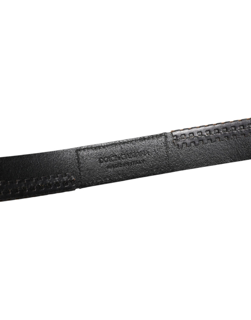 Ceinture Dolce &amp; Gabbana en cuir noir avec boucle en métal argenté