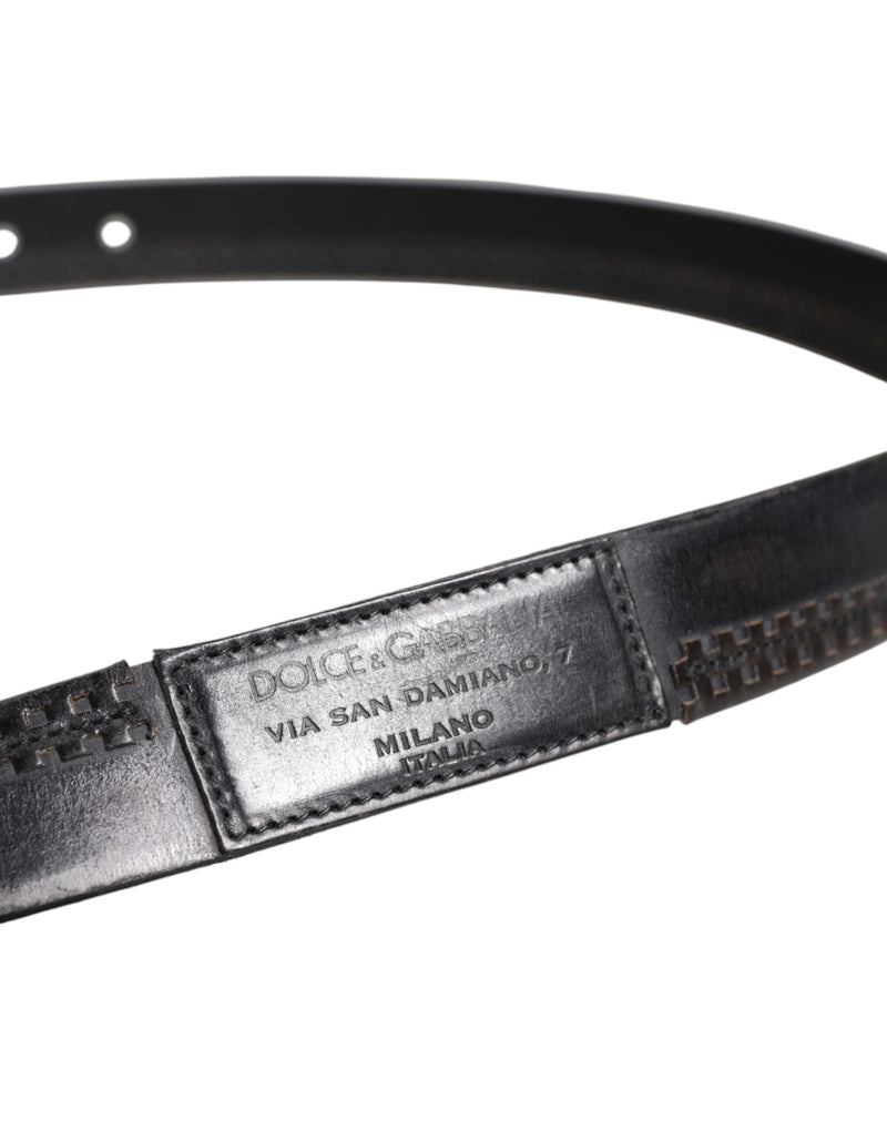 Ceinture Dolce &amp; Gabbana en cuir noir avec boucle en métal argenté