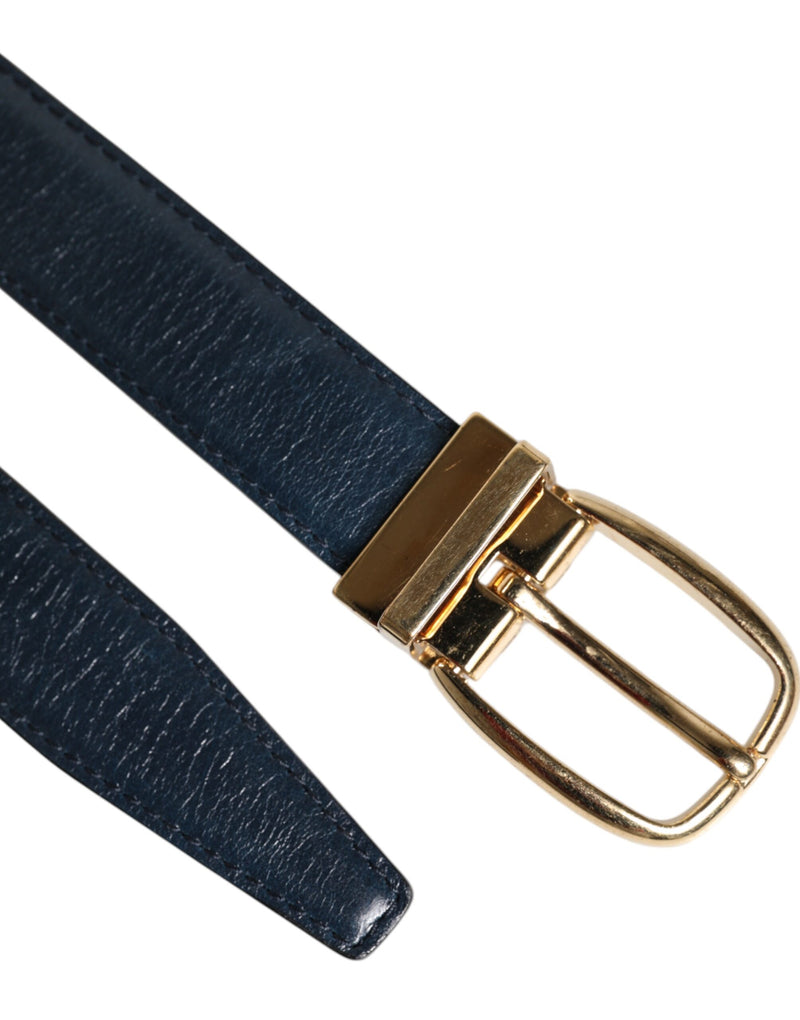 Ceinture classique en cuir bleu Dolce &amp; Gabbana avec boucle en métal