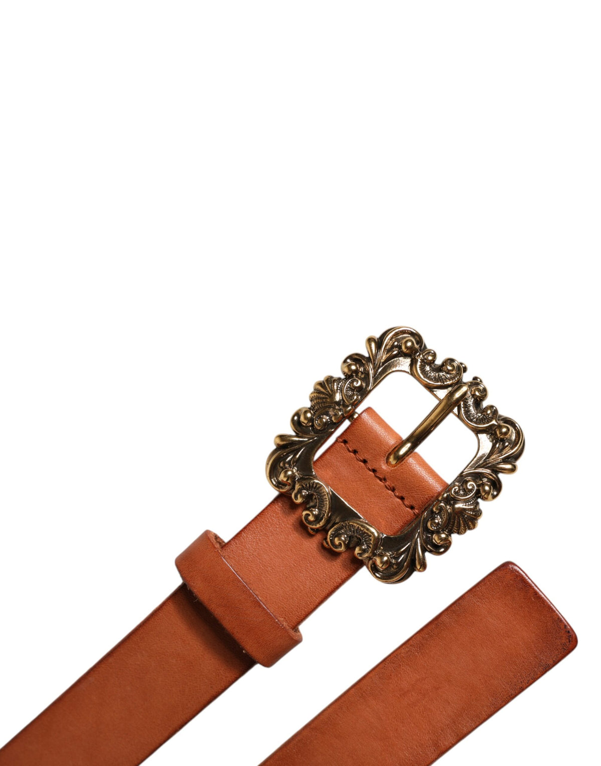 Ceinture Dolce &amp; Gabbana en cuir marron avec boucle baroque en métal doré