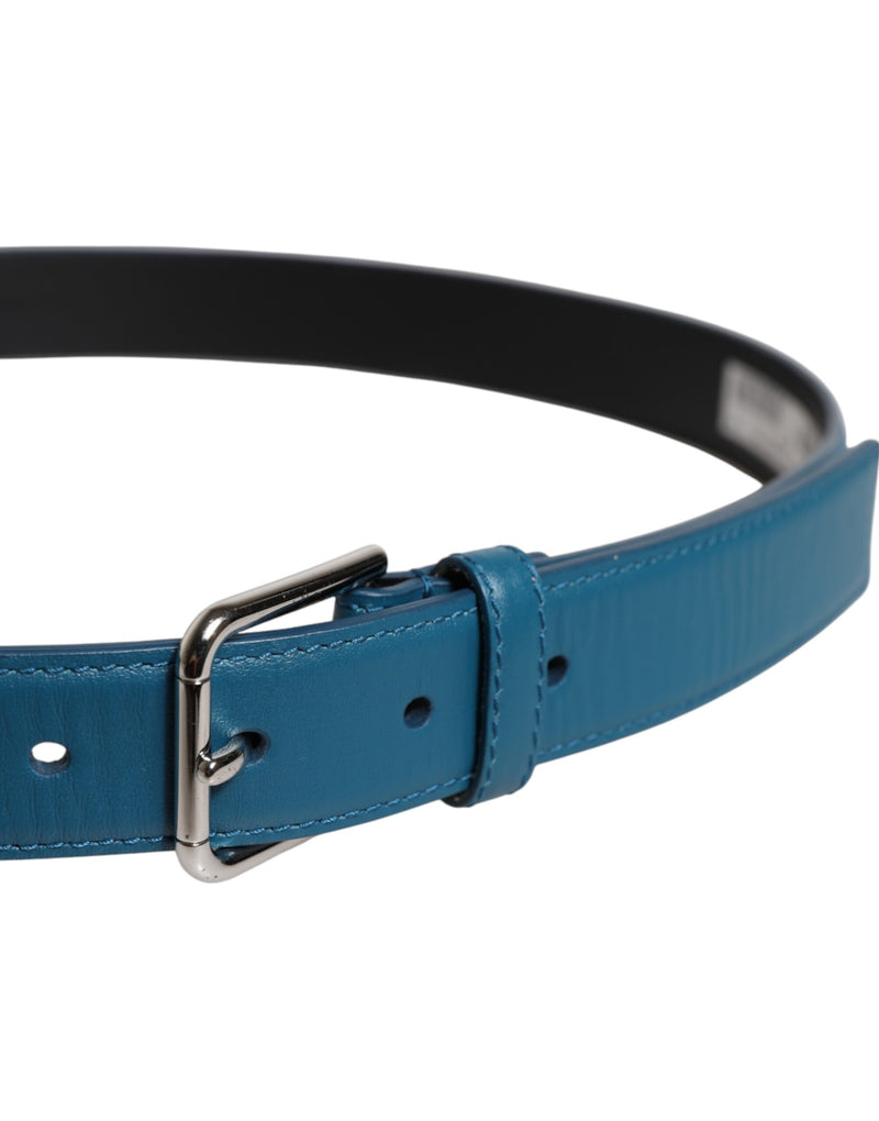 Ceinture Dolce &amp; Gabbana en cuir bleu beige avec boucle en métal tressé