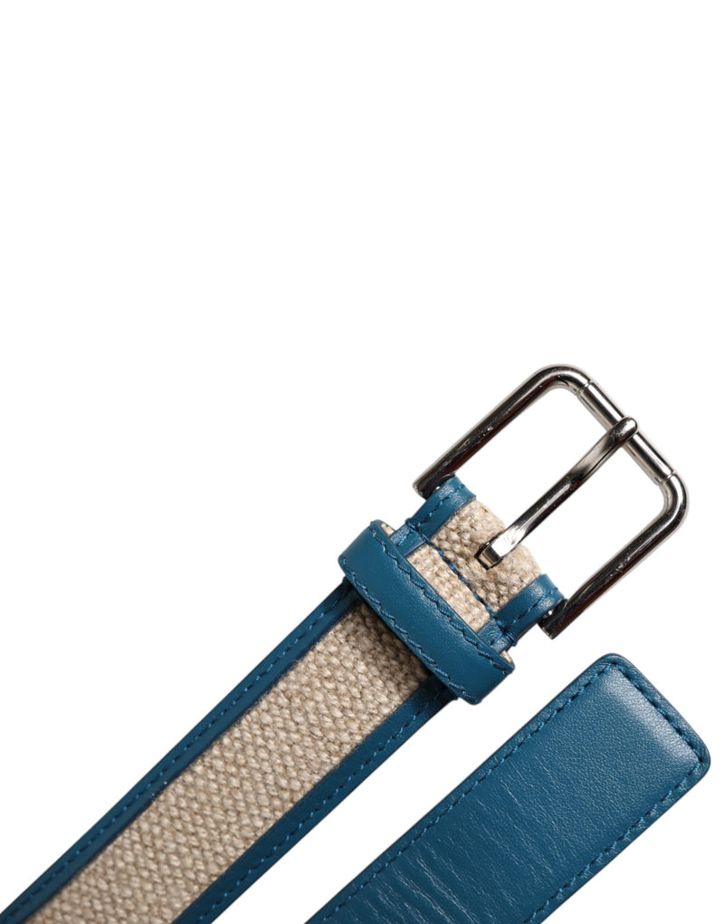 Ceinture Dolce &amp; Gabbana en cuir bleu beige avec boucle en métal tressé