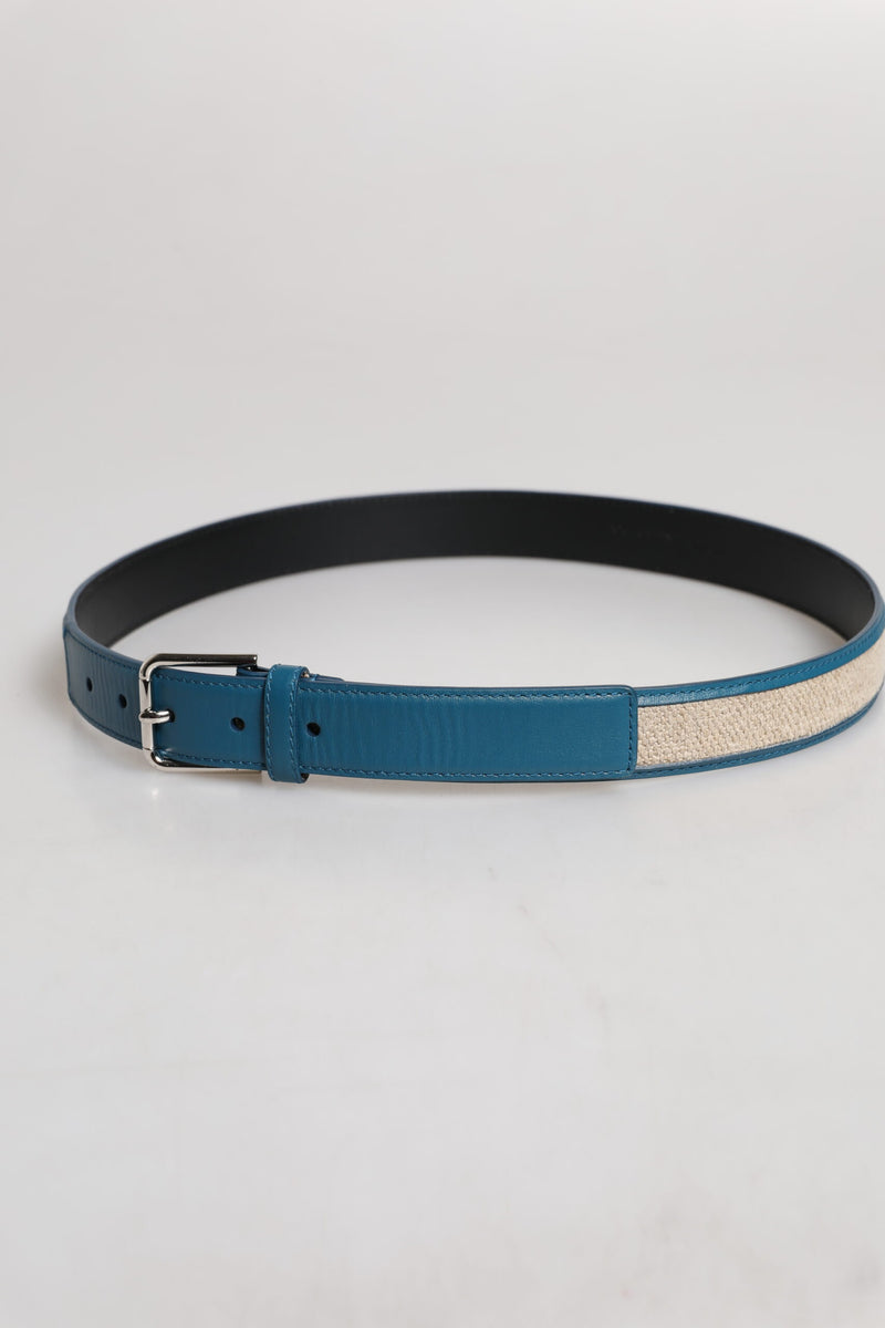 Ceinture Dolce &amp; Gabbana en cuir bleu beige avec boucle en métal tressé