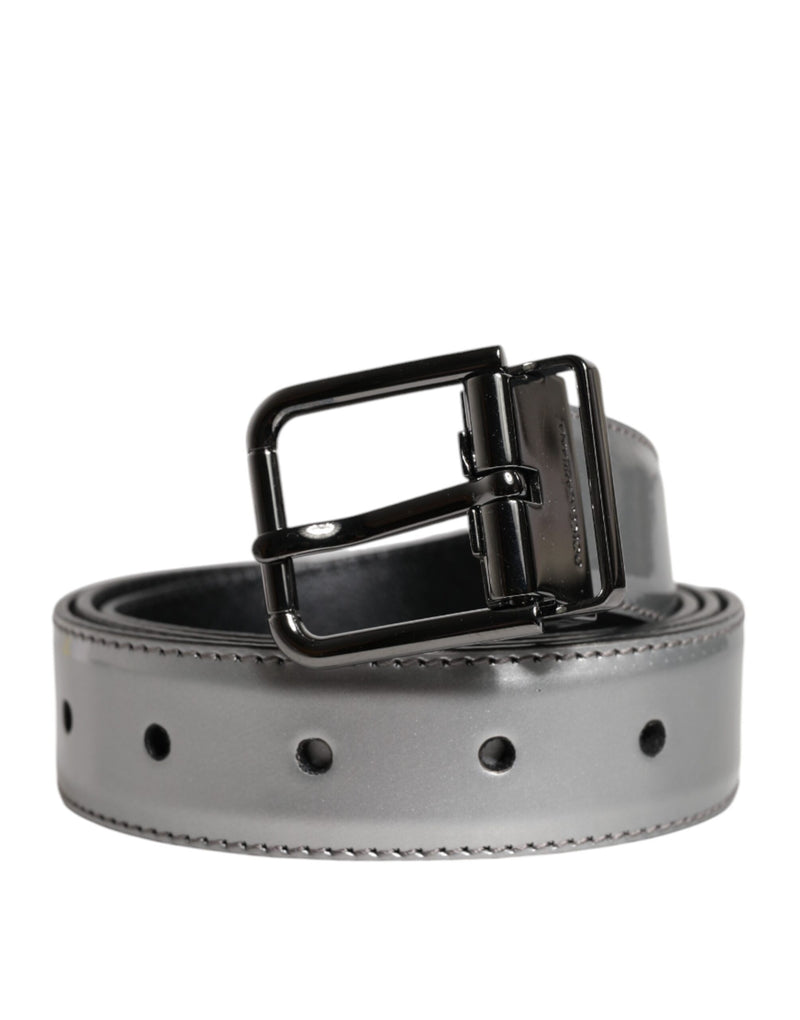 Ceinture classique en cuir argenté Dolce &amp; Gabbana avec boucle en métal et logo