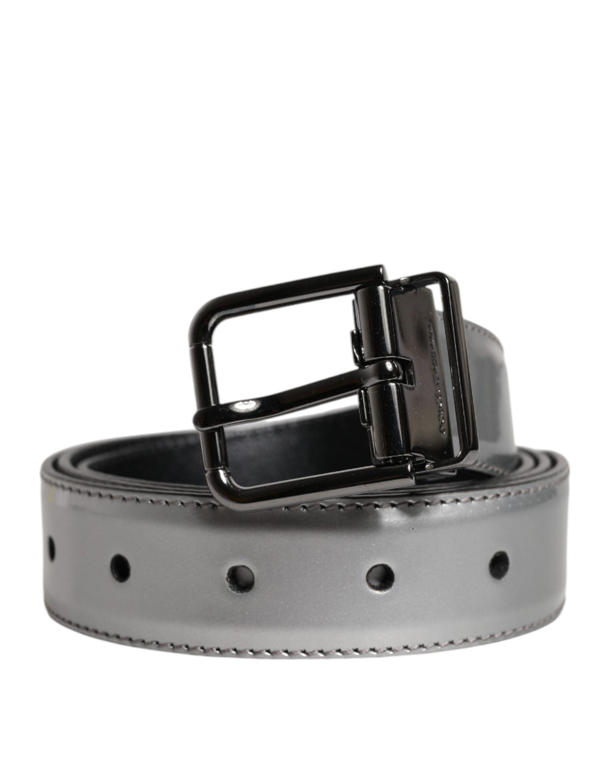 Ceinture classique en cuir argenté Dolce &amp; Gabbana avec boucle en métal et logo