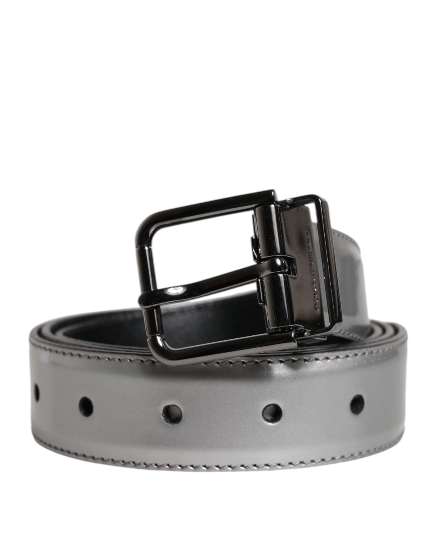 Dolce &amp; Gabbana Zilveren Leren Klassieke Metalen Logo Gesp Riem