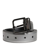 Ceinture classique en cuir argenté Dolce &amp; Gabbana avec boucle en métal et logo