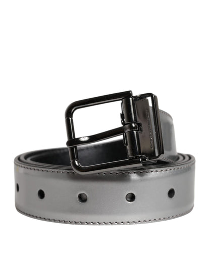 Dolce &amp; Gabbana Zilveren Leren Klassieke Metalen Logo Gesp Riem