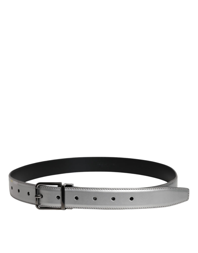 Ceinture classique en cuir argenté Dolce &amp; Gabbana avec boucle en métal et logo