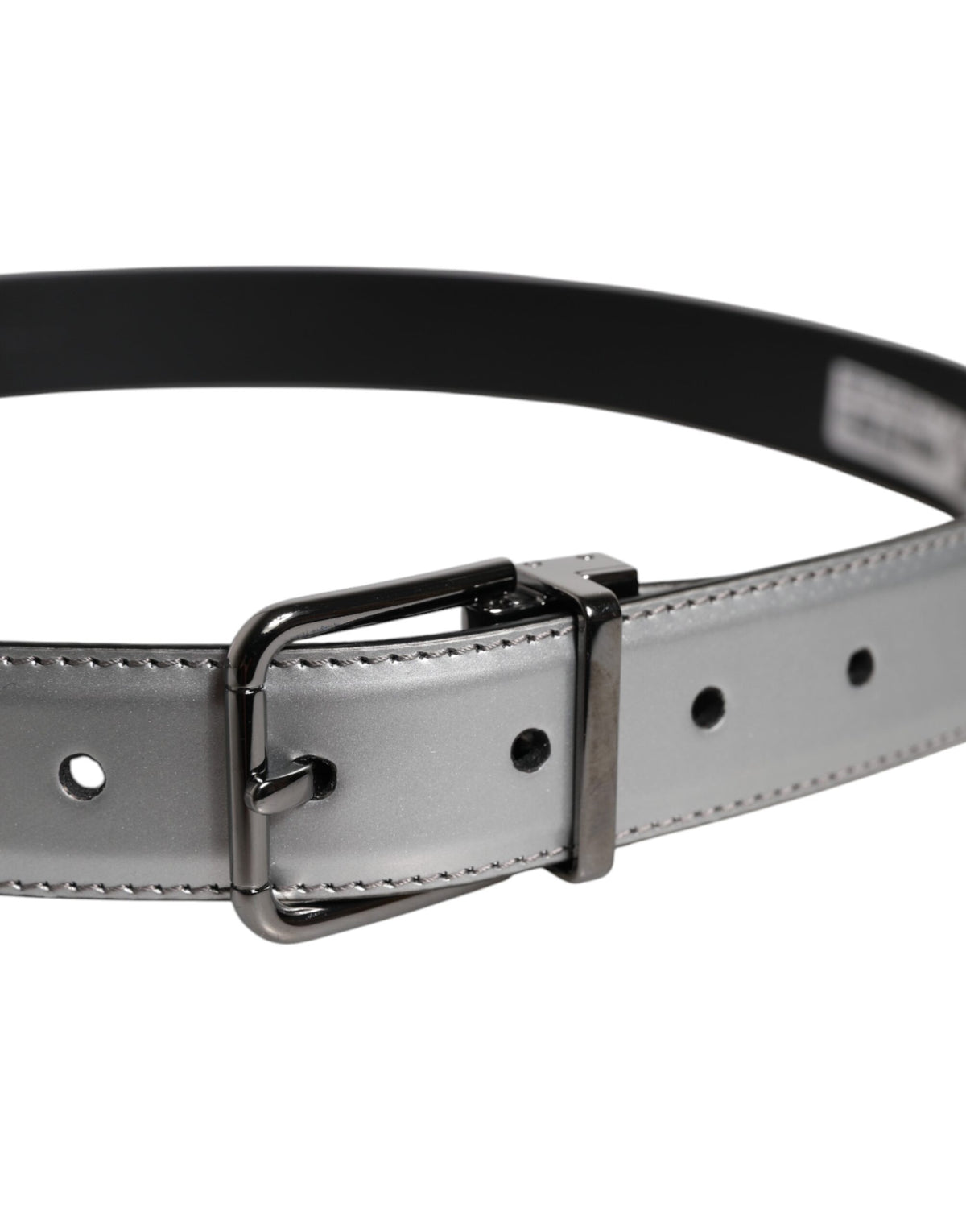 Ceinture classique en cuir argenté Dolce &amp; Gabbana avec boucle en métal et logo