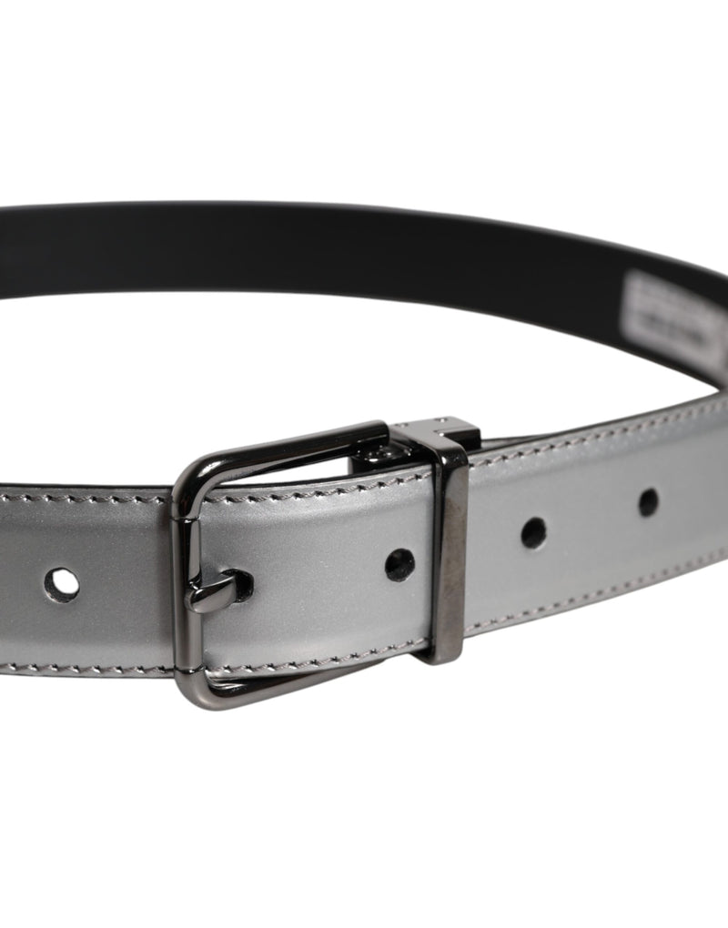 Ceinture classique en cuir argenté Dolce &amp; Gabbana avec boucle en métal et logo