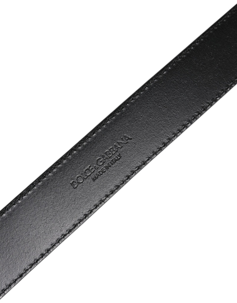 Ceinture classique en cuir argenté Dolce &amp; Gabbana avec boucle en métal et logo