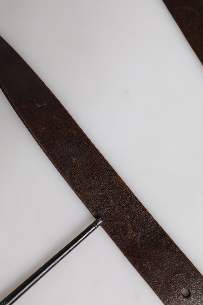 Ceinture classique en cuir marron Dolce &amp; Gabbana avec boucle en métal et logo