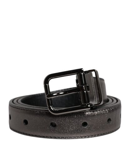 Dolce &amp; Gabbana Zwarte Leren Klassieke Metalen Logo Gesp Riem