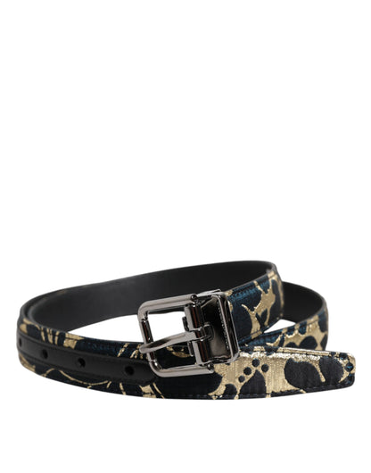 Dolce &amp; Gabbana Multicolor Jacquard Leren Logo Gesp Riem