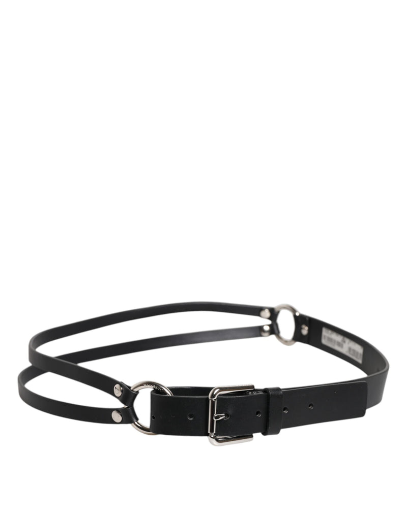 Ceinture classique en cuir noir Dolce &amp; Gabbana avec boucle en métal et logo