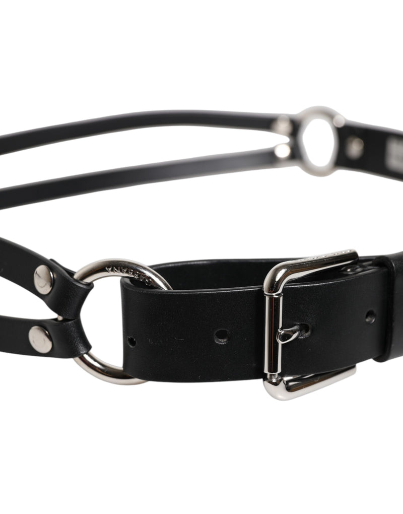 Ceinture classique en cuir noir Dolce &amp; Gabbana avec boucle en métal et logo
