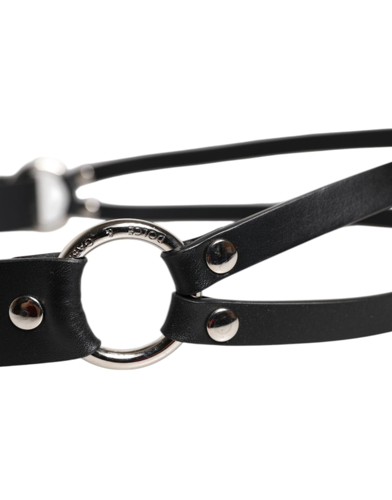 Ceinture classique en cuir noir Dolce &amp; Gabbana avec boucle en métal et logo