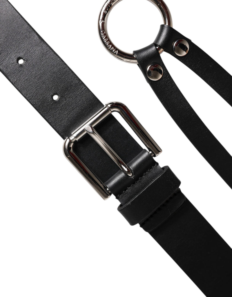 Ceinture classique en cuir noir Dolce &amp; Gabbana avec boucle en métal et logo