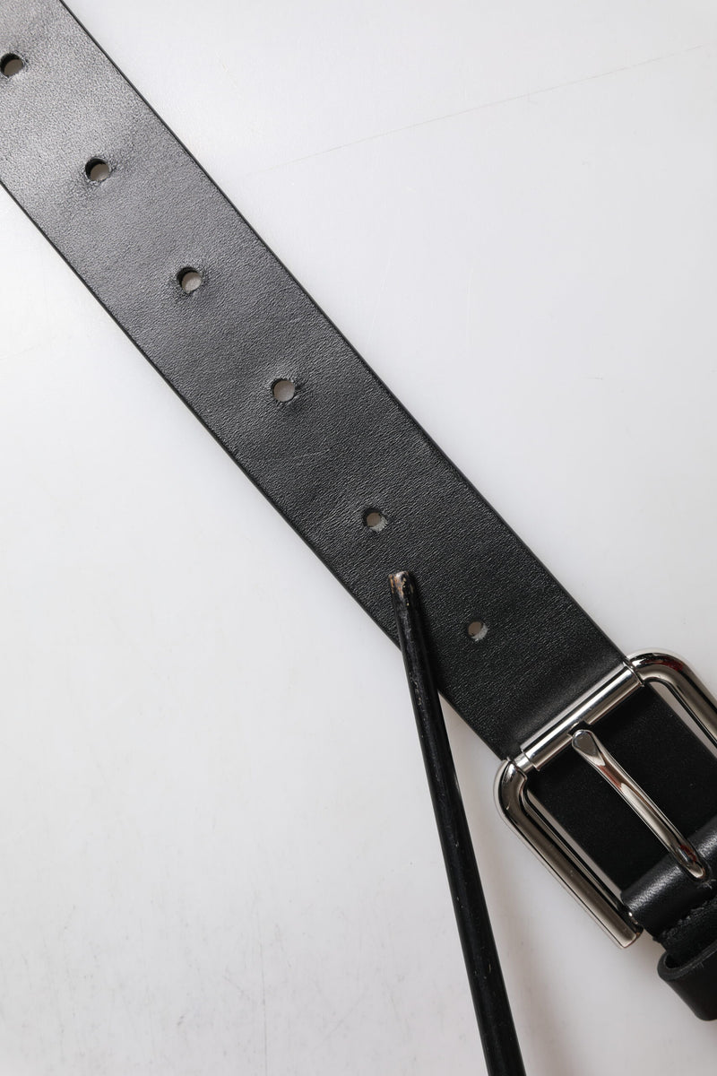 Ceinture classique en cuir noir Dolce &amp; Gabbana avec boucle en métal et logo
