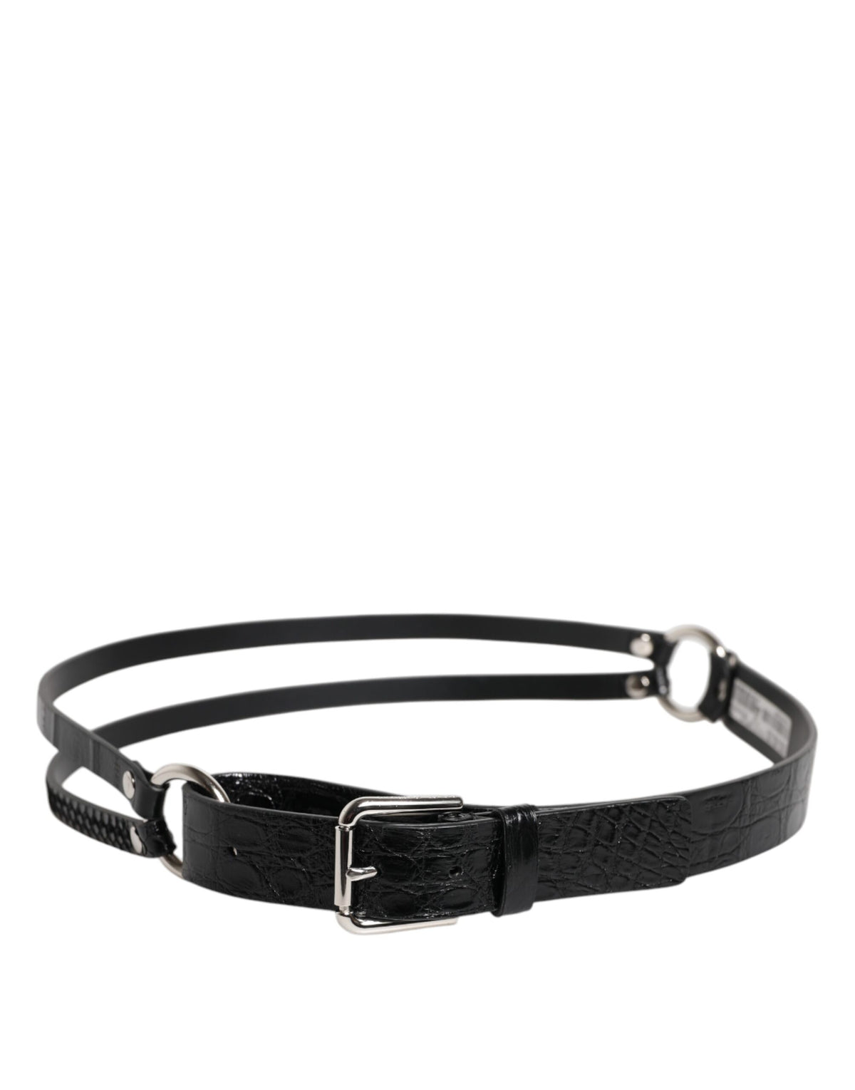 Ceinture Dolce &amp; Gabbana en cuir exotique noir avec boucle en métal et logo