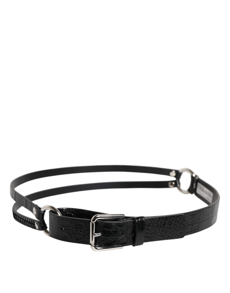 Ceinture Dolce &amp; Gabbana en cuir exotique noir avec boucle en métal et logo