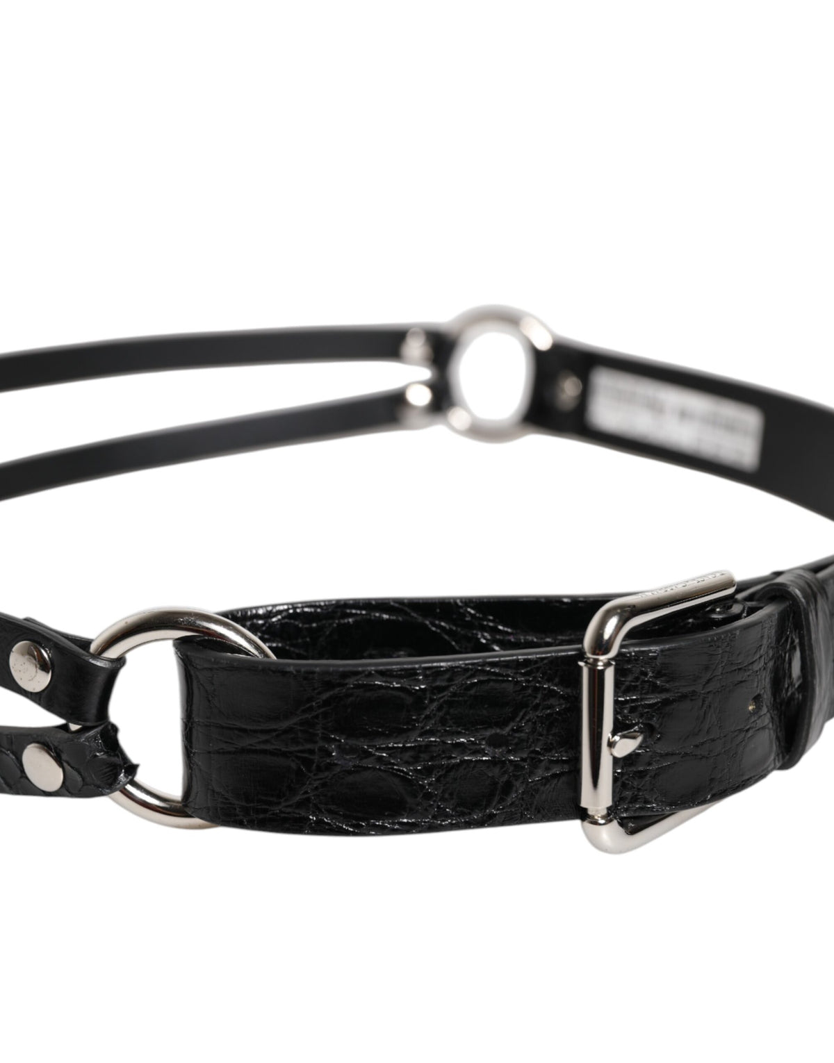 Ceinture Dolce &amp; Gabbana en cuir exotique noir avec boucle en métal et logo
