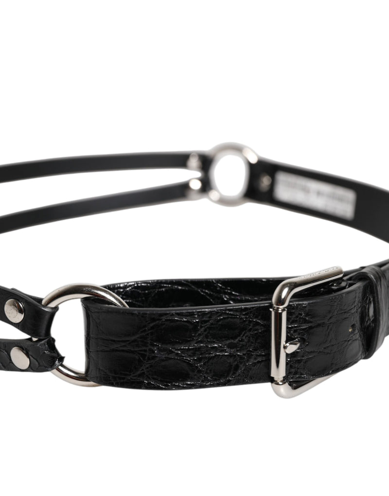 Ceinture Dolce &amp; Gabbana en cuir exotique noir avec boucle en métal et logo