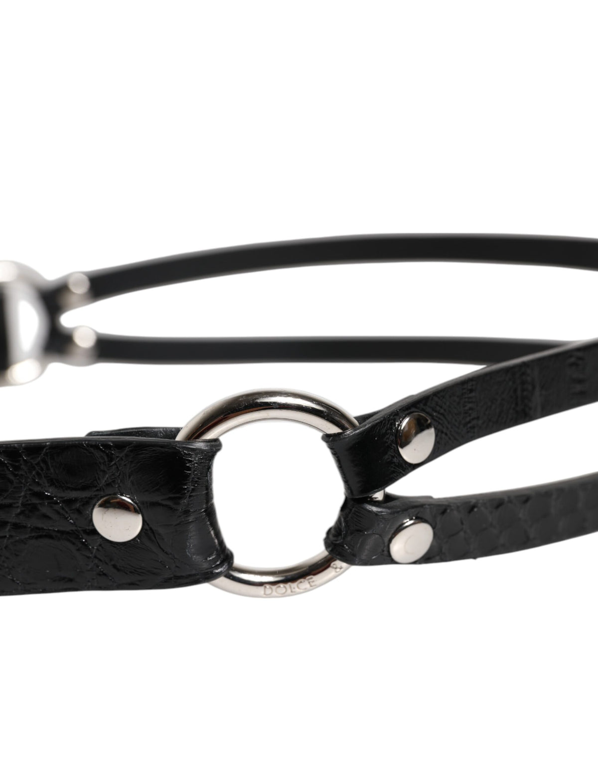 Ceinture Dolce &amp; Gabbana en cuir exotique noir avec boucle en métal et logo