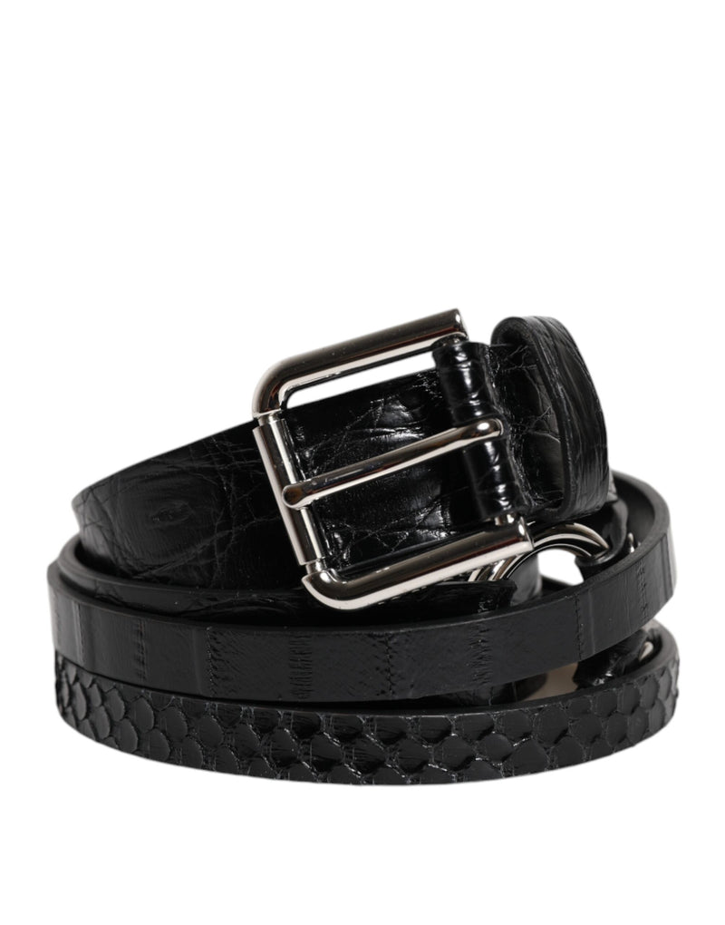 Ceinture Dolce &amp; Gabbana en cuir exotique noir avec boucle en métal et logo