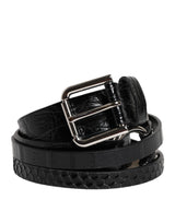 Ceinture Dolce &amp; Gabbana en cuir exotique noir avec boucle en métal et logo