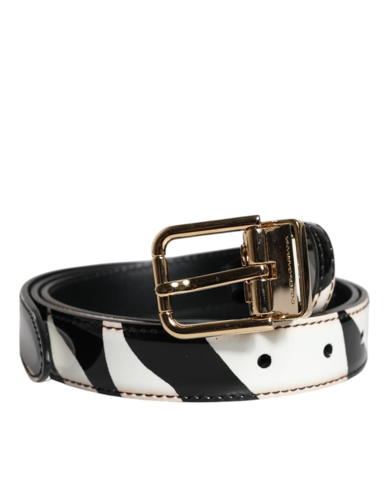 Dolce &amp; Gabbana Zwart Wit Zebra Goud Metalen Logo Gesp Riem