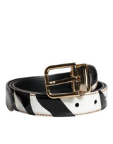 Ceinture Dolce &amp; Gabbana à boucle logo zèbre noir et blanc en métal doré
