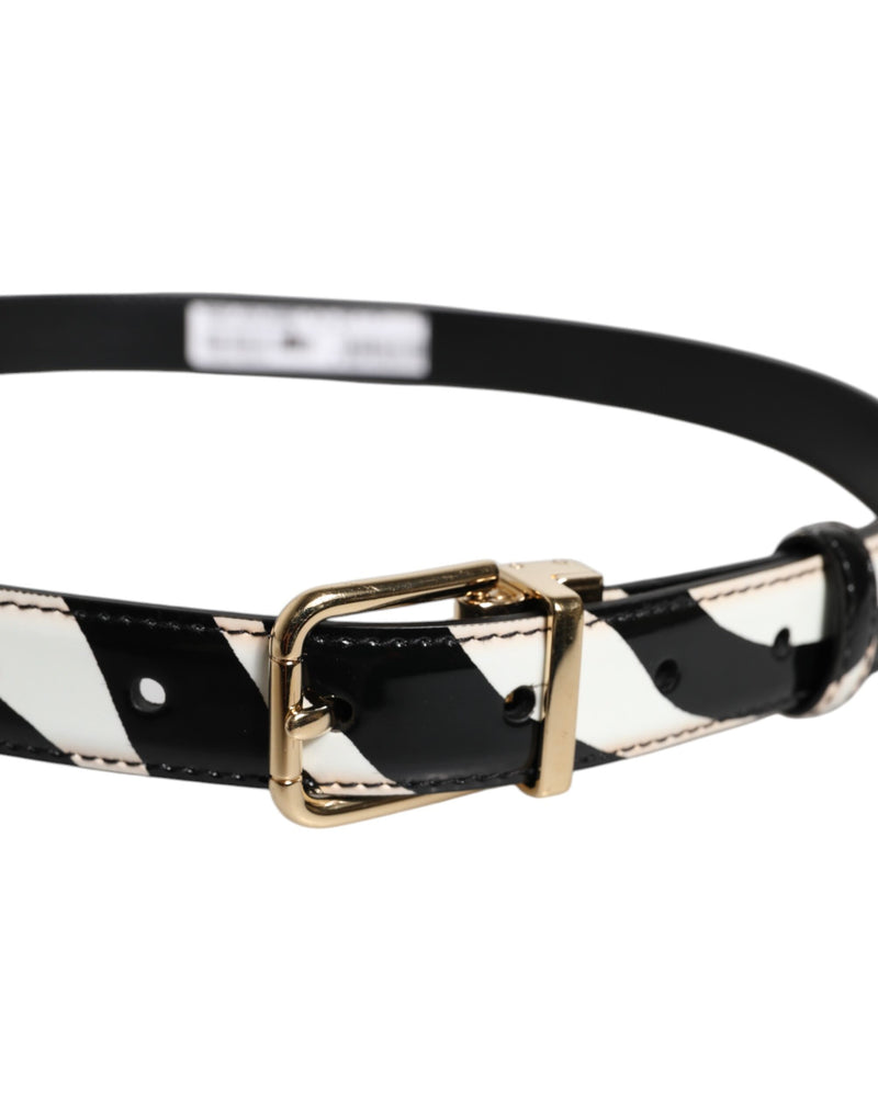 Dolce &amp; Gabbana Zwart Wit Zebra Goud Metalen Logo Gesp Riem