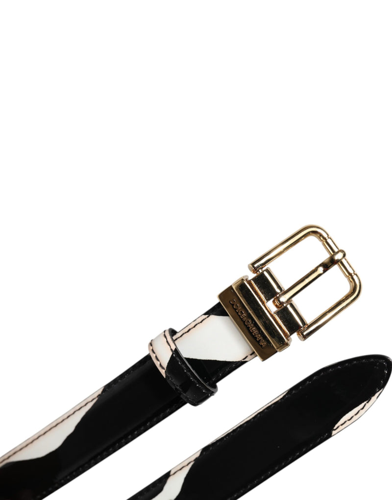 Dolce &amp; Gabbana Zwart Wit Zebra Goud Metalen Logo Gesp Riem